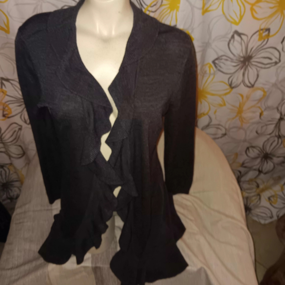 Carol Rose Elegant Black Ruffle Cardigan